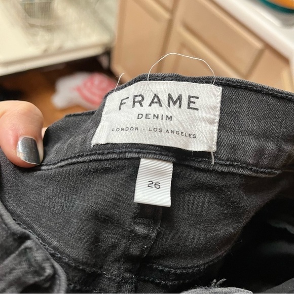 Frame Le High Raw Hem Ankle Skinny Jeans Black Wash Size 26 Q - Picture 7 of 9